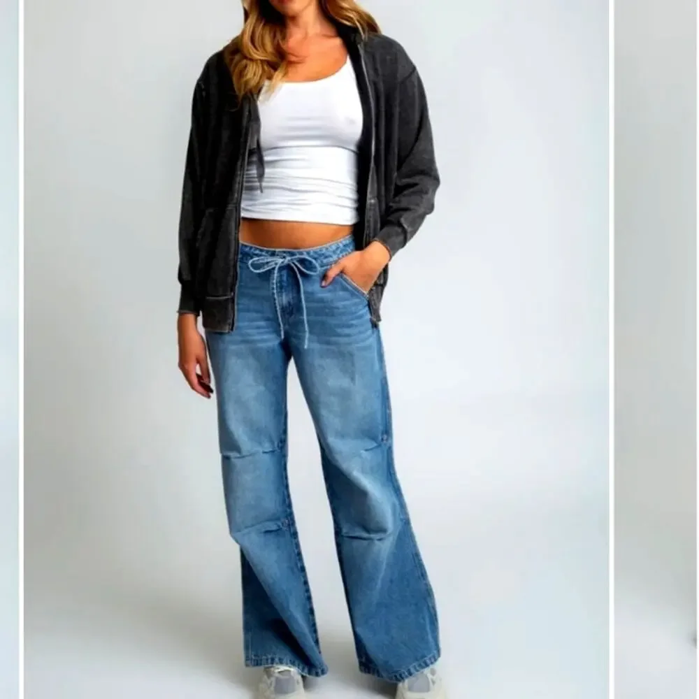 Rewash Low Pro Relax Sporty Jeans Skater 1(25) Baggy Wide Leg Denim Granola NWT - Picture 13 of 14